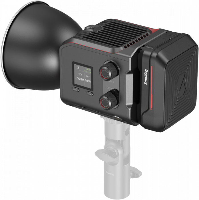 Descriere SmallRig 4897 RC 100B COB Kit Lampa Video LED cu Grip    SmallRig RC 100B Bi-Color LED Monolight ofera o combinatie de portabilitate extrema, iesire luminoasa variabila si functionalitati versatile intr-un corp compact, de dimensiuni reduse. Potrivit pentru creatori de continut si vloggeri, aceasta lumina cu o greutate de doar 0,68 kg si o flexibilitate de temperatura de culoare intre 2700-6500K ofera solutii ideale pentru filmari, fotografii, aplicatii in aer liber si proiecte in miscare.  Caracteristici Dimensiuni compacte, performanta ridicata Cu reflectorul mini inclus de 45°, RC 100B ofera o lumina de pana la 20.100 lux la 1 m (5600K) si 4.610 lux fara reflector.  Optiuni multiple de alimentare Porturi USB-C, DC si BP/mini XLR pentru alimentare flexibila. Compatibilitate cu baterii optionale V-mount si NP-F, suportand o alimentare PD de 140W. Alimentare posibila prin adaptorul AC-DC SmallRig de 130W (nu este inclus).  Culori precise Scoruri ridicate: CRI 97, TLCI 98, SSI 91 (3200K) si TM-30 Rf/Rg 97/102 asigura o redare exacta a culorilor. 12 efecte de iluminare Include 12 efecte de iluminare creative, cu suport pentru setari presetate rapide.  Control intuitiv Ecran LCD color de 1,3 inchi pentru monitorizare rapida. Doua butoane independente pentru ajustarea rapida a temperaturii de culoare si a luminozitatii. Control prin aplicatie si DMX Compatibil cu aplicatia SmallGoGo pentru control wireless. Suport DMX prin adaptor disponibil separat.  Sistem eficient de racire Sistem de racire independent dezvoltat de SmallRig, care asigura o eficienta termica optima. Compatibilitate extinsa Functioneaza cu modificatori de lumina SmallRig, precum softbox-uri parabolice si patrate. Compatibil cu accesoriile optionale: RA-D30, RA-D60, RA-R4545 si adaptor Bowens.  Design usor si robust Constructie din materiale PC si ABS ignifuge de calitate V-0, cu baza metalica intarita, reducand greutatea cu 30% fata de modelele din aliaj de aluminiu. Specificatii Greutate: 0,68 kg Temperatura de culoare: 2700-6500K Putere maxima: 140W (cu alimentare PD) [2]