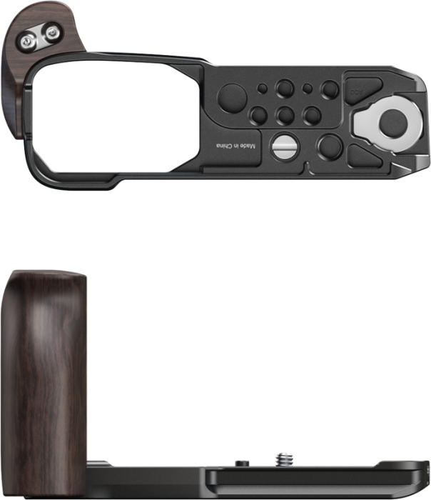SmallRig 5906 L-Shaped Mount Plate Wooden Handle Nikon ZR – Grip L-shape aliaj aluminiu + lemn 96g, Arca-Swiss built-in, 1/4"-20 portrait, QD socket, magic arm ID 5308/4900, sloturi curea/lanyard, che [2]