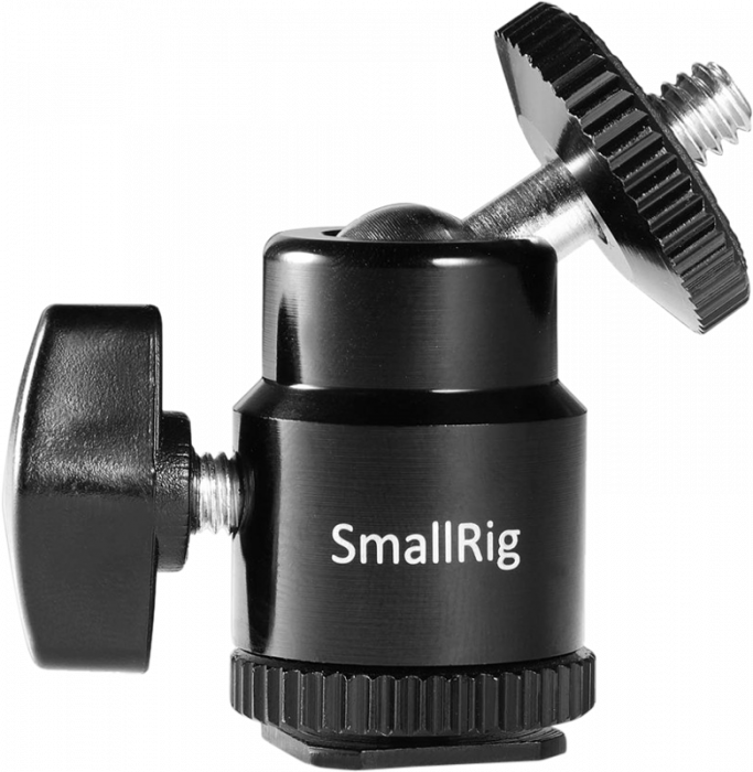 SmallRig 761 Cold shoe mount - Ballhead 1/4" screw - Cap video pivotant cu bila si patina de blitz [9]