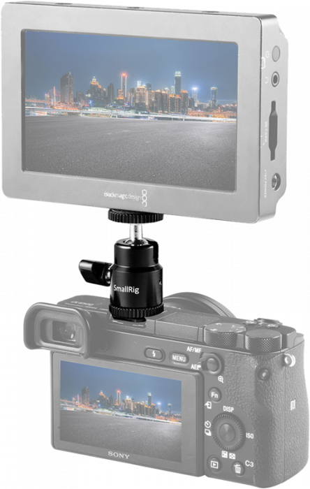 SmallRig 761 Cold shoe mount - Ballhead 1/4" screw - Cap video pivotant cu bila si patina de blitz [5]