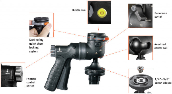 Vanguard GH-100 - Cap trepied foto , tip pistol grip [2]