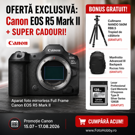 Aparate Foto Mirrorless - Canon EOS R5 Mark II – Cameră mirrorless full-frame 45MP cu autofocus inteligent și video 8K pentru profesioniști și creatori de conținut