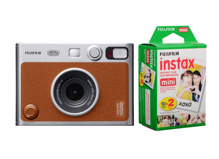 Aparate foto instant - Fujifilm Instax Mini Evo Hybrid - Aparat Foto Instant maro (Brown) + film INSTAX 2x10 buc