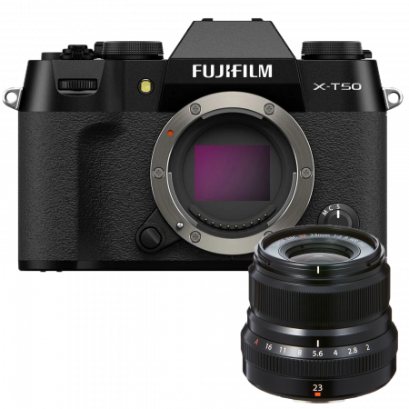 Aparate Foto Mirrorless - Fujifilm X-T50 Black Body Kit cu FUJINON  XF23mmF2 R WR - Aparat foto mirrorless Montura Fuji XF - Black