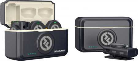 Hollyland Lark M2 Combo - Wireless Lavalier Microphone (Duo,ShineCharcoal)  -  Microfon Lavaliera Combo fără fir cu USB-C (Duo, Shine Charcoal) - Kit microfon digital tip lavaliera  -  reportofon pentru cameră și smartphone (2,4 GHz) [1]