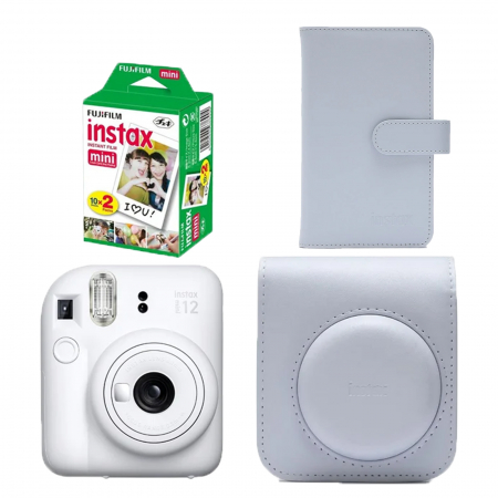 Aparate Foto - Kit Camera + accesorii Fujifilm Instax Mini 12 (Clay White ) + 2x10 Hartie Instax + Husa Mini 12 Clay White  + Album Mini 12