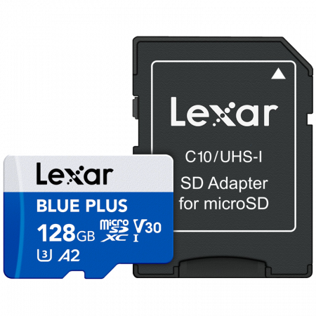 Carduri memorie - Lexar microSDHC Blue Plus UHS-I - Card microSD cu adaptor cu pana la 170MB/s citire  C10/A2/U3 (V30) 128GB