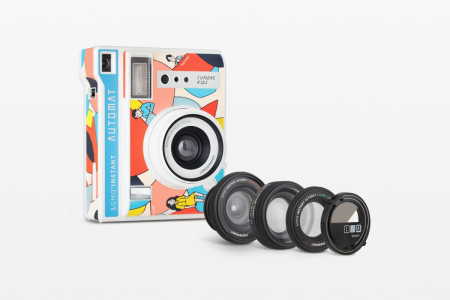 Aparate foto instant - Lomography Lomo'Instant Automat Camera & Lenses Sundae Kids Edition – aparat foto instant complet automat cu film Fujifilm Instax Mini, design ilustrat exclusiv Sundae Kids, obiectiv 60mm fully automatic + 3 lentile atașabile (Fisheye, Wide-Angle, Close-up), expunere complet automată avansată, aperturi f/8 și f/22, moduri Auto și Bulb 30 secunde, expuneri multiple nelimitate, telecomandă wireless în capacul lentilei, filtre gel color, 2×CR2 + 1×CR1632, GTIN 9007710006569, SKU LI850SUN
