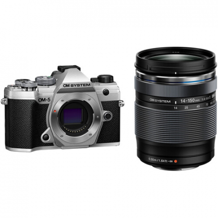 Aparate Foto Mirrorless - OM-5 Kit cu M.Zuiko Digital 14-150mm F4-5.6 II si cu M.Zuiko Digital 45mm F1.8 - ECG-5 - BLS-50 - SILVER - Aparat foto Mirrorless