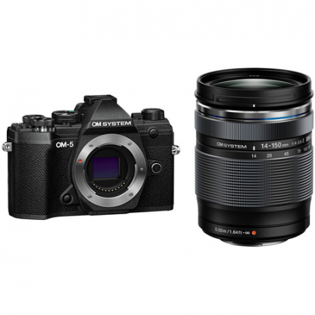 Aparate Foto - OM-5 Kit cu M.Zuiko Digital 14-150mm F4-5.6 II si cu M.Zuiko Digital 45mm F1.8 - ECG-5 - BLS-50 - BLACK - Aparat Foto Mirrorless