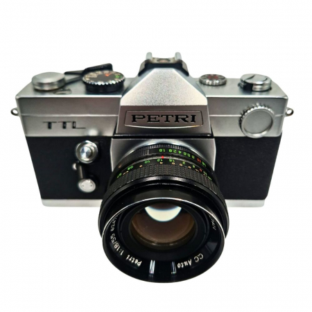Aparate foto SLR (pe film) (SH) - Petri TTL cu Petri 55mm f/1.8 – Cameră SLR analog japoneză cu expunere TTL și montură M42