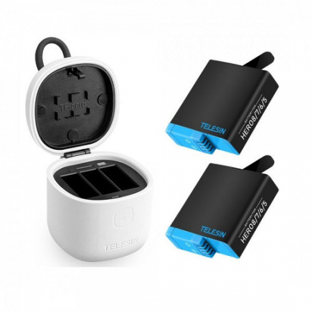 Video / Camere si accesorii - Set Incărcator de tip All-in cu 3 canale + două baterii pentru Hero8 complet decodate pentru Go Pro Hero8 / 7/6/5 - GP-BnG-802