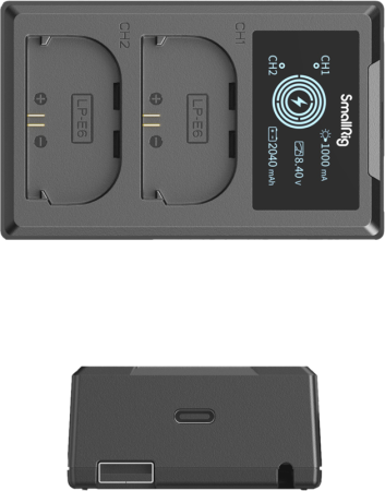 Încărcător dual SmallRig 4084 pentru baterii Canon LP-E6NH, cu ecran LCD și intrare USB-C [31]