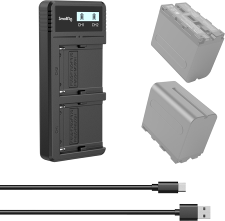 SmallRig 4086 Battery Charger For NP-F970 Batteries – încărcător dual cu fast charging, ecran LCD, intrare USB-C și Micro USB, compatibil Sony NP-F550/F570/F730/F750/F770/F930/F950/F960/F970 [36]