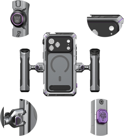 SmallRig 5585 Megatron Edition Mobile Dual Handheld Kit pentru iPhone 17 Pro – cage video + carcasă + 2 mânere rotative + telecomandă wireless 10m [1]