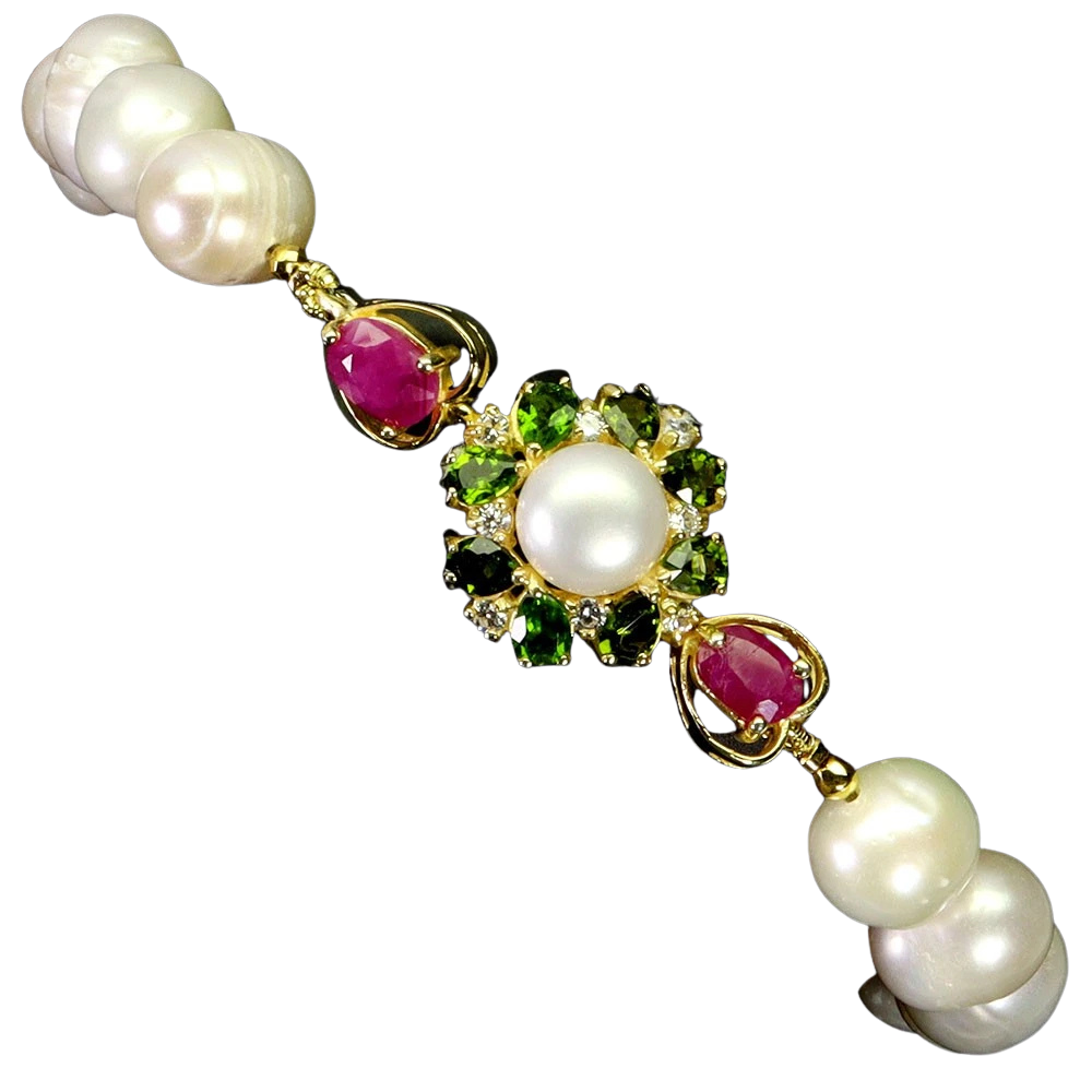 Bratara argint crom-diopsid, perle [2]