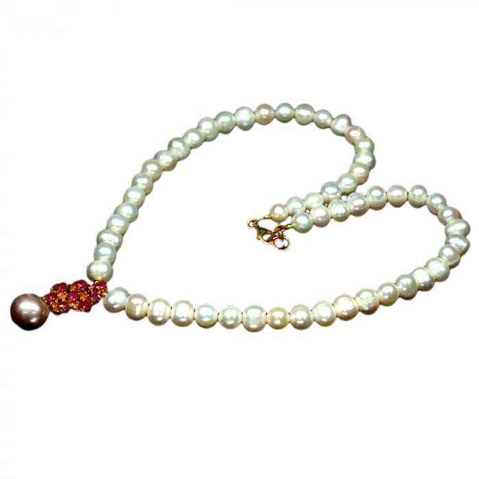 Colier perle naturale si rubin [2]