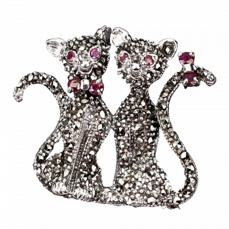 Brose cu Pietre Semipretioase si Pietre Pretioase din Argint - Brosa argint rubin marcasite