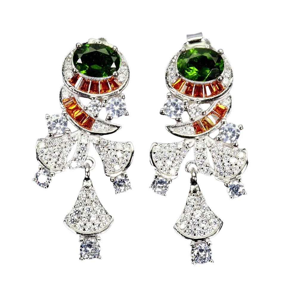 Cercei cu Pietre Semipretioase si Pietre Pretioase din Argint - Cercei argint crom-diopsid