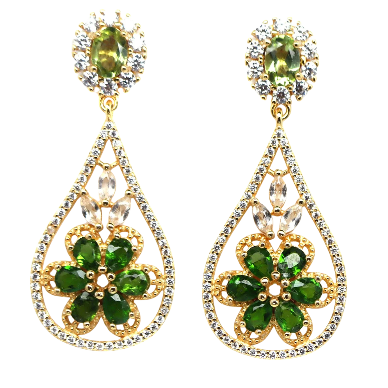 Cercei cu Pietre Semipretioase si Pietre Pretioase din Argint - Cercei argint crom-diopsid