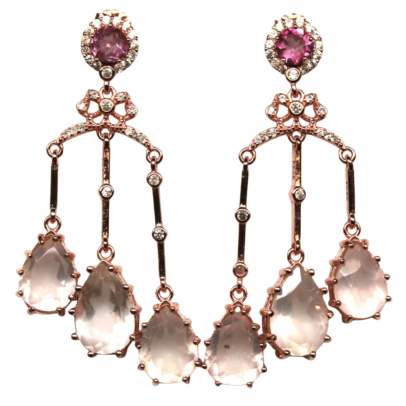 Cercei cu Pietre Semipretioase si Pietre Pretioase din Argint - Cercei argint cuart roz