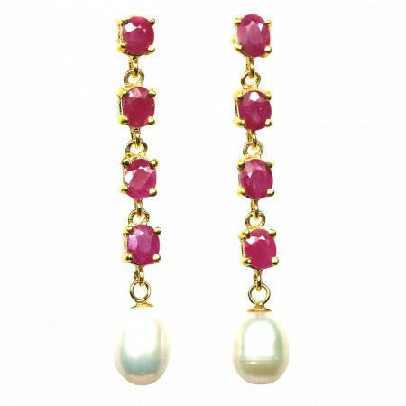 Rubin - Cercei argint perle rubin