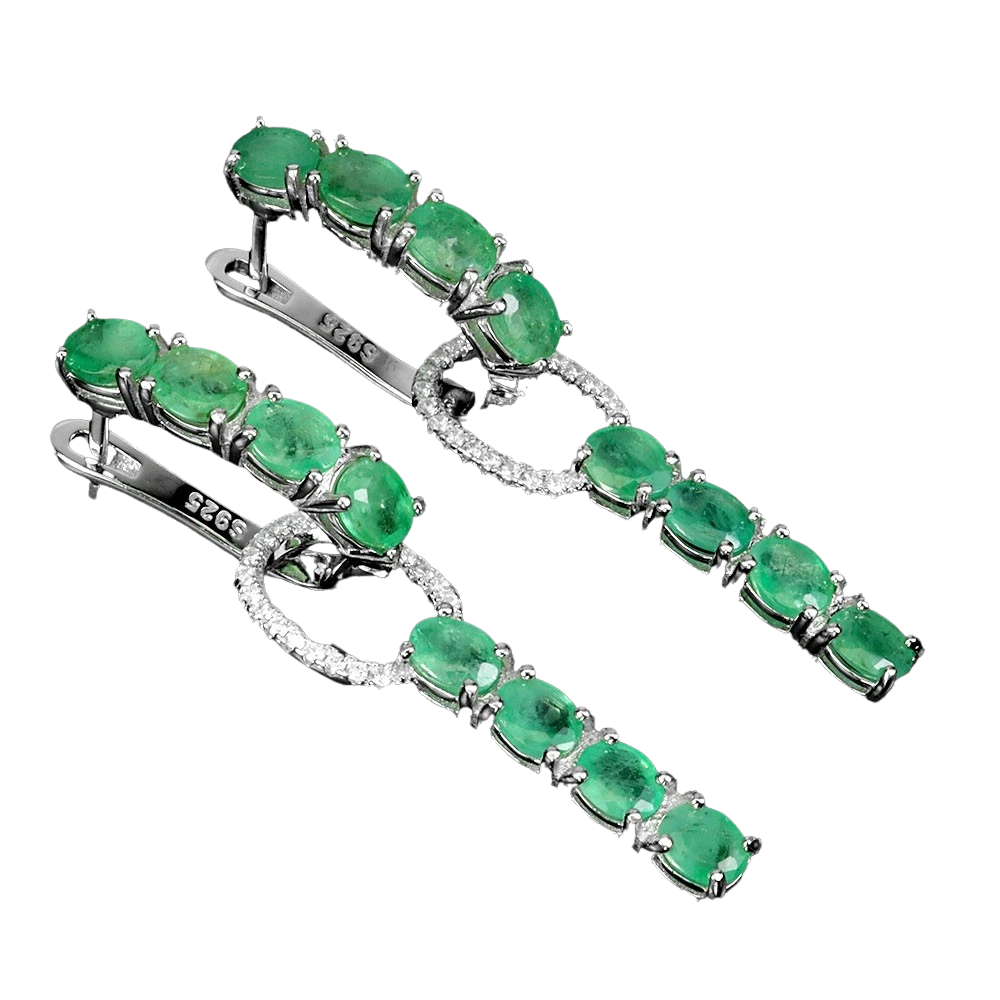 Cercei cu Pietre Semipretioase si Pietre Pretioase din Argint - Cercei argint smarald