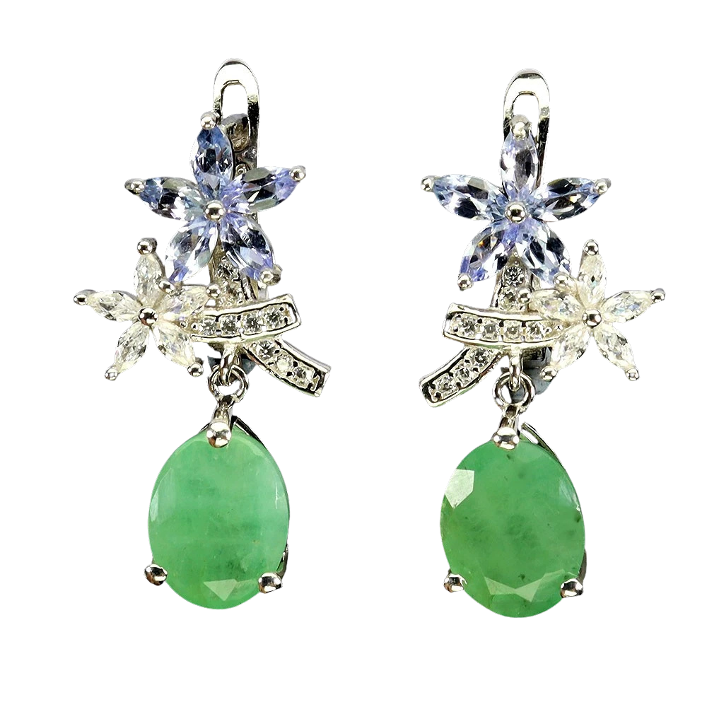 Cercei cu Pietre Semipretioase si Pietre Pretioase din Argint - Cercei argint smarald