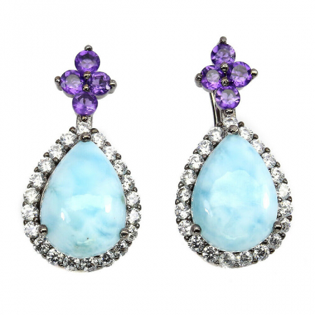 Cercei - Cercei argint larimar dominican