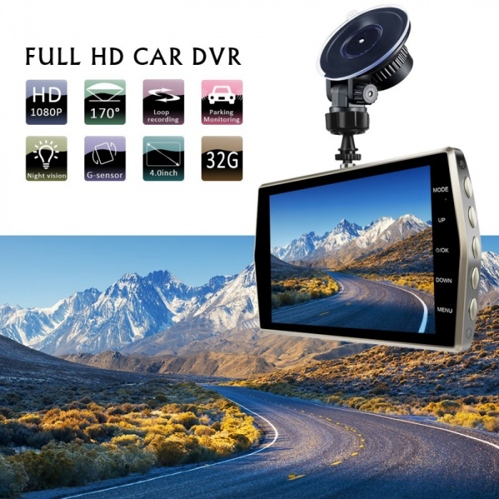 Camera Video Auto DVR Dubla FullHD Techstar® T667 Unghi 170° Display 4" [4]