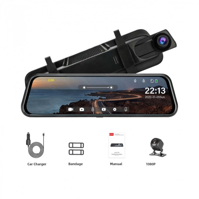 Camera Tip Oglinda Techstar® Z78, Dubla, Night Vision, Inregistrare Ciclica, Camera Marsarier, Rezolutie 2K Si 1080P Spate [2]