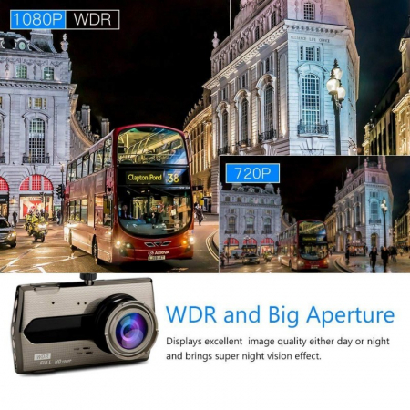Camera Video Auto DVR Dubla FullHD Techstar® T667 Unghi 170° Display 4" [5]