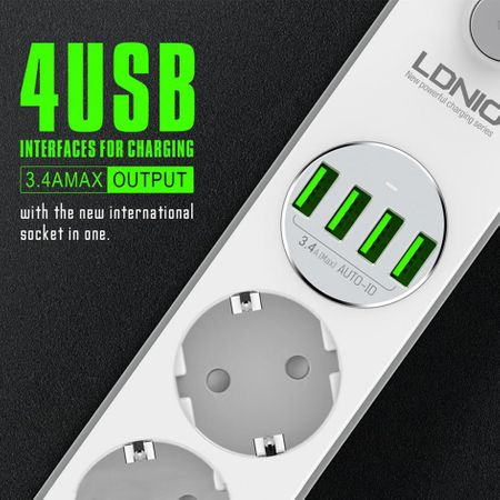 Prelungitor LDNIO cu 4 prize 220V si 4 mufe USB maxim 3.4A [1]