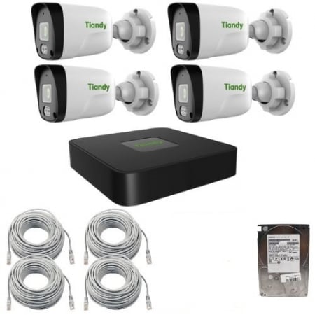 Sistem supraveghere IP Tiandy 4 camere 2MP IR 30m Microfon PoE, NVR 4 canale PoE 5MP, cabluri, HDD 500GB SUPRAVEGHERE VIDEO - Sistem supraveghere IP Tiandy 4 camere 2MP IR 30m Microfon PoE, NVR 4 canale PoE 5MP, cabluri, HDD 500GB