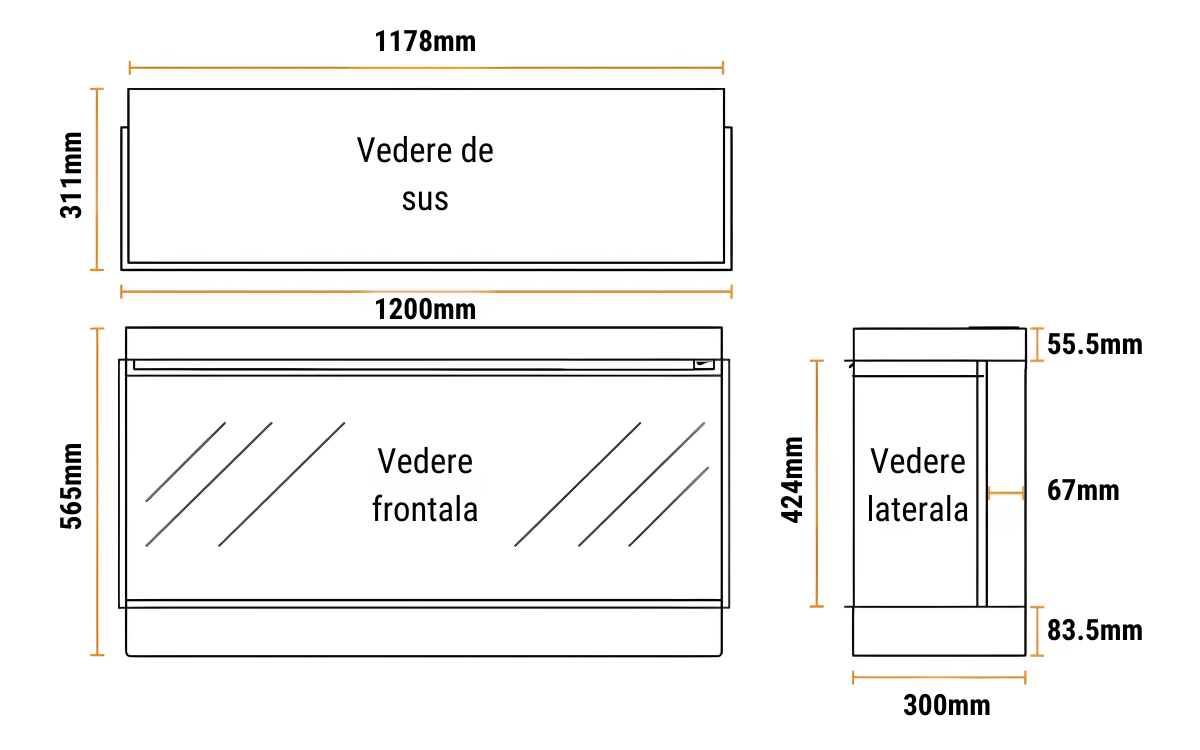 Dimensiuni focar semineu electric NF870