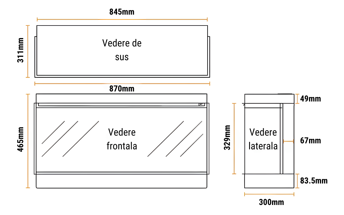 Dimensiuni focar semineu electric NF870