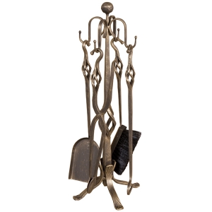 Seturi vatraie, cosuri lemne - Set vatrai semineu Evita - fier forjat, cu patina, 4 accesorii