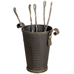 Seturi vatraie, cosuri lemne - Set vatrai semineu Moose - fier forjat, auriu patinat, 4 accesorii