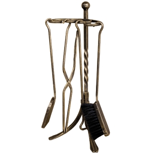 Seturi vatraie, cosuri lemne - Set vatrai semineu Twisted - fier forjat, auriu patinat, 4 accesorii