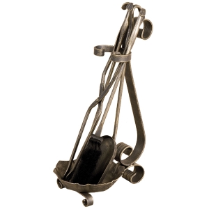 Seturi vatraie, cosuri lemne - Set vatrai semineu Splay - fier forjat, auriu patinat, 4 accesorii