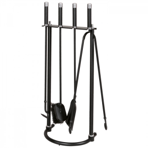 Seturi vatraie, cosuri lemne - Set vatrai semineu Fengari- negru, elemente inox, 4 accesorii