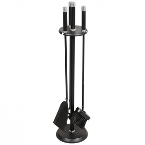 Seturi vatraie, cosuri lemne - Set vatrai semineu Arch- negru, elemente inox, 3 accesorii