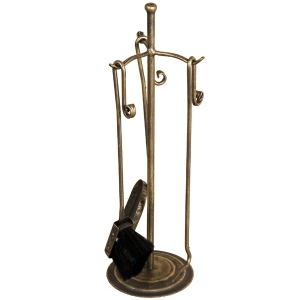 Seturi vatraie, cosuri lemne - Set vatrai semineu Volute - fier forjat, auriu patinat, 3 accesorii