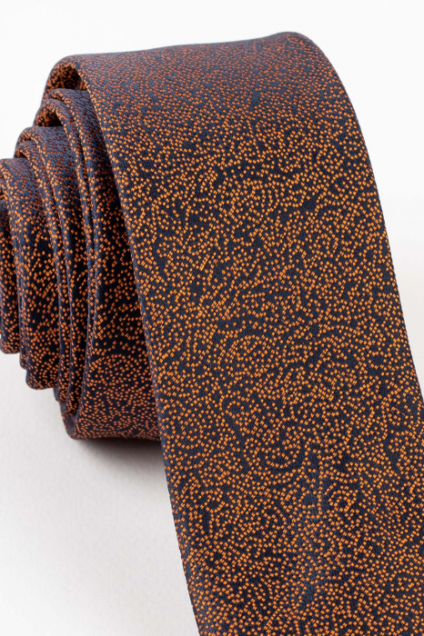 Cravata ingusta neagra cu picouri portocalii [2]