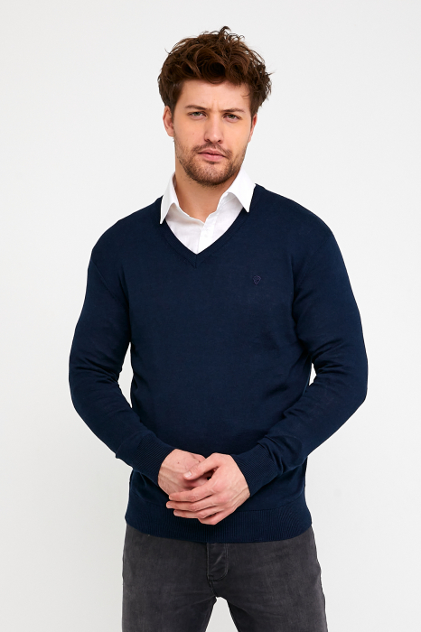 Pulover slim navy cu anchior [3]