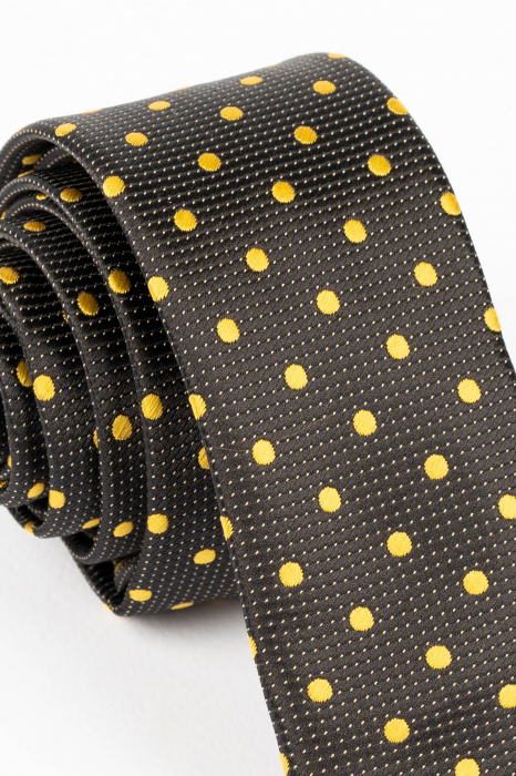 Cravata ingusta neagra cu buline galbene [2]