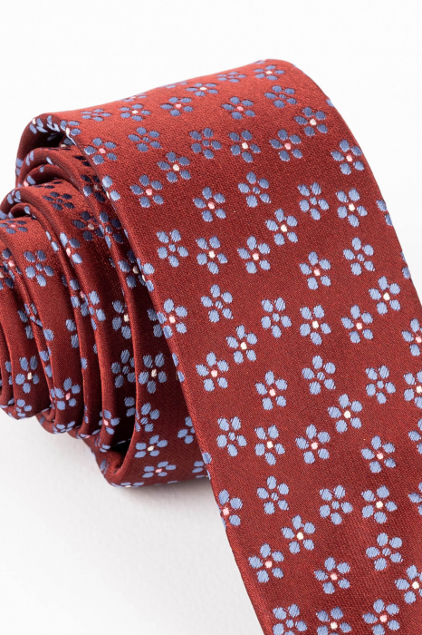 Cravata ingusta visinie cu imprimeu floral cu albastru si roz [2]