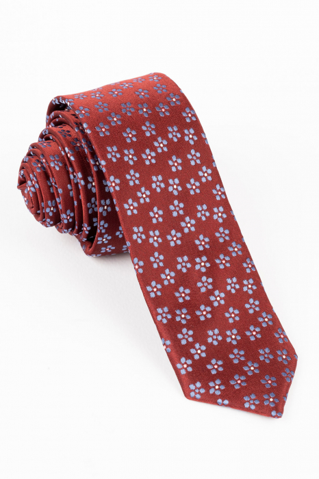 Cravata ingusta visinie cu imprimeu floral cu albastru si roz [1]
