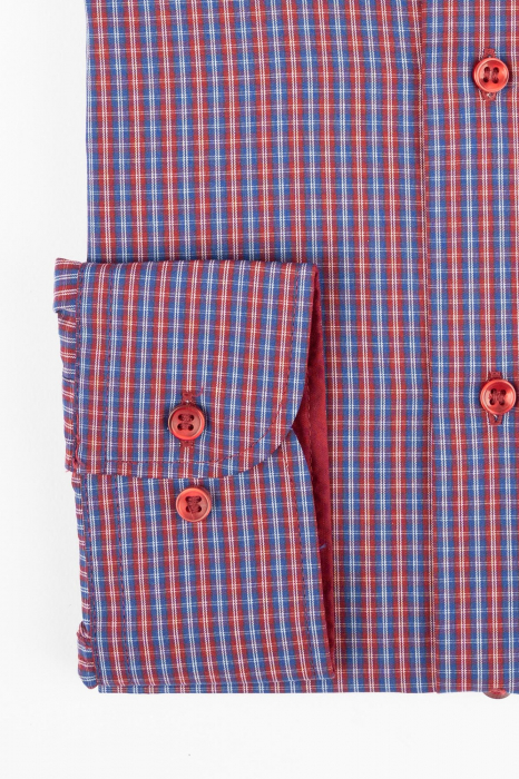 Camasa 2XL slim fit  rosie cu carouri albastre [3]