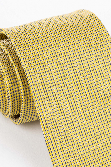 Cravata galbena cu imprimeu geometric galben, bleumarin si bej [2]